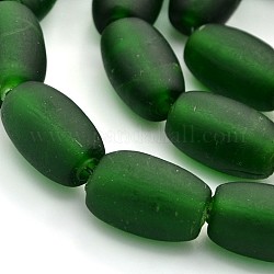 Handmade Frosted Lampwork Beads Strands, Oval, Green, 21x14mm, Hole: 3mm, about 30pcs/strand, 24.4 inch