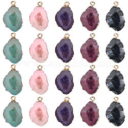 SUNNYCLUE 1 Box 5 Colors 20Pcs Resin Druzy Pendants Druzy Geode Resin Charms with Edge Light Gold Plated Iron Loops Jewelry Findings for Beginners Women DIY Earring Necklace Jewelry Making