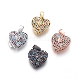 San Valentino pendenti apribili in zirconi cubici micro pavè di ottone, cuore, colorato, colore misto, 16x15.5x3mm, Foro: 4.5x2.5 mm