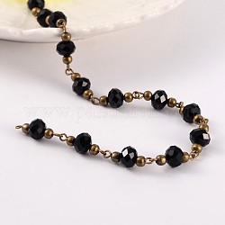 Handmade Glass Beaded Chains for Necklaces Bracelets Making, with Brass Beads and Brass Eye Pin, Unwelded, Black, 39.3 inch, 1m/strand