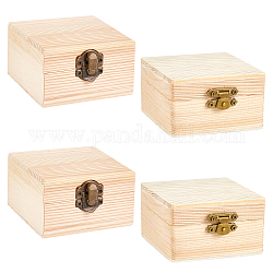 Olycraft 4 pcs 2 styles boîte en bois de pin, boîte à rabat, avec fermoir fer, rectangle, burlywood, 2 pièces / style