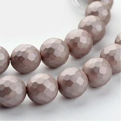 Shell-Perle Perle Stränge, matt, facettiert, Runde, rosigbraun, 10 mm, Bohrung: 1 mm, ca. 40 Stk. / Strang, 15.7 Zoll