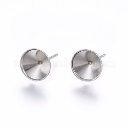 201 Stainless Steel Stud Earring Settings, with 304 Stainless Steel Pin, Cone, Stainless Steel Color, Tray: 6mm, 13mm, Pin: 0.8mm