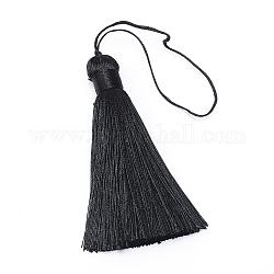 Gros pendentifs pompon de cordon en polyester, noir, 85x12mm