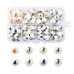 80pcs 8 couleurs de perles de verre opaques de Noël, rond avec motif de cloche de noël galvanoplastie, couleur mixte, 10mm, Trou: 1.2mm