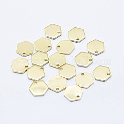 Messing Charme, langlebig plattiert, echtes 18k vergoldet, Nickelfrei, Hexagon, 9x8x0.8 mm, Bohrung: 1 mm