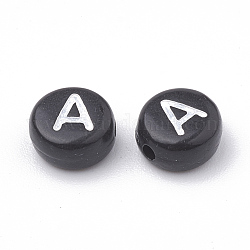Perline acrilico opaco, foro orizzontale, stile alfabeto, rotondo e piatto, letter.a, 7x4mm, Foro: 1.5 mm, circa 3700pcs/500g