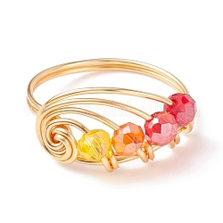 Плетеное стекло вихревое кольцо на палец, украшения из золотой медной проволоки для женщин, красные, размер США 8 (18.1 мм)