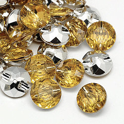 Taiwan bottoni acrilico rhinestone, sfaccettato, 1-foro, rotondo e piatto, verga d'oro pallido, 18x8.5mm, Foro: 1.5 mm