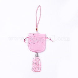 Verpackungsbeutel aus Seide, Vintage Duftbeutel Parfüm Tasche, mit Quaste, Perle rosa, 32~34 cm