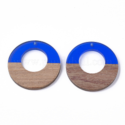Pendentifs en bois de résine et de noyer, anneau, bleu, 38x3.5mm, Trou: 2mm