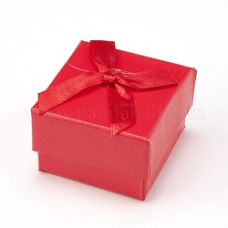 Pappschmuck Ohrringboxen, mit Schleifenbandknoten und schwarzem Schwamm, für Schmuck Geschenkverpackung, Viereck, rot, 5x5x3.5 cm