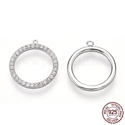 Подвески из серебра 925 пробы с родиевым покрытием и фианитами с микропаве, кольцо прелести, без никеля , Реальная платина, 16x14.5x1.5 мм, отверстие : 0.5 мм