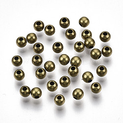Brass Beads, Round, Nickel Free, Unplated, 4x3.5mm, Hole: 1.5mm