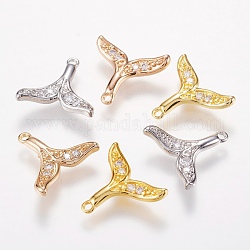 Brass Micro Pave Cubic Zirconia Charms, Whale Tail Shape Pendants, Mixed Color, 13x14x2mm, Hole: 0.5mm