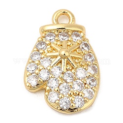 Rack Plating Brass Pave Cubic Zirconia Pendants, Long-Lasting Plated, Cadmium Free & Lead Free, Glove, Real 18K Gold Plated, 14x9.5x2.5mm, Hole: 1mm