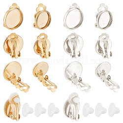 Beebeecraft 24Pcs 4 Style Brass Clip-on Earring Settings, Flat Round, with 30Pcs Plastic Clip on Earring Pads, Mixed Color, 16x12~16x8.5mm, Tray: 10~14mm, 6Pcs/style