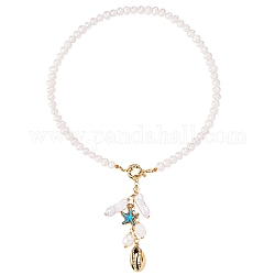 Collar con colgante largo de concha natural y estrella de mar, joyas de perlas naturales para mujer, cielo azul profundo, 16.93 pulgada (43 cm)