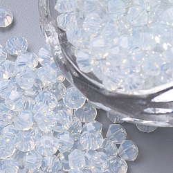 Nachahmung 5301 Doppelkegel Perlen, transparente facettierte Glasperlen, azurblau, 4x3 mm, Bohrung: 1 mm, ca. 720 Stk. / Beutel