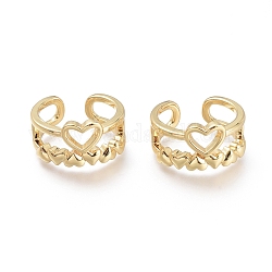 Anelli gemelli in ottone, anelli aperti, cuore, oro, formato 6, diametro interno: 17mm