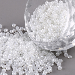 Perles de rocaille en verre, Ceylan, ronde, blanc, 2mm, Trou: 1mm, environ 6666 pcs/100 g