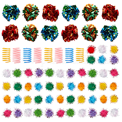 CHGCRAFT 70Pcs 3 Styles Crinkle Balls Playthings Set Include 8Pcs Cat Spring Plaything 12Pcs Aluminizing Crinkle Balls and 50Pcs Sparkle Ball Tinsel Pom Poms Glitter for Kittens to Swat Bite Hunt