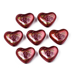 Perles acryliques opaques peintes à la bombe, cœur, rouge foncé, 16x19x8mm, Trou: 2mm