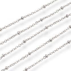 304 Edelstahl-Kabelketten, Satellitenketten, Rondell mit Perlen, gelötet, Flachoval, Edelstahl Farbe, Link: 2x1.5 mm, Perle: 2x1 mm