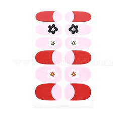 Цветочная серия наклейки для ногтей с полным покрытием, самоклеящийся, украшение ногтей для женщин, девочек, детей, розовый жемчуг, 25.5x10~16.5 мм, 12шт / лист