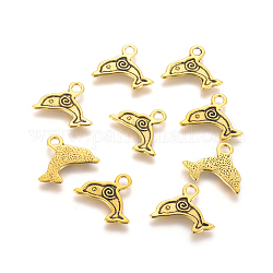 Tibetan Style Alloy Pendants, Lead Free & Cadmium Free, Dolphin, Antique Golden Color, 20x25x1mm, Hole: 3mm