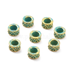 Perline in lega stile tibetano, colonna, patina dorata e verde, 6x3.5mm, Foro: 3.5 mm