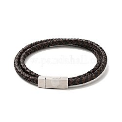 Bracelet en cuir microfibre tressé double boucles avec 304 fermoir magnétique en acier inoxydable pour hommes femmes, brun coco, 16-3/4 pouce (42.5 cm)