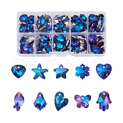 Colgantes de cristal de rhinestone, accesorios de DIY para la fabricación de joyas, formas mixtas, azul, 12~18x9~15x5~8mm, agujero: 1.2~1.6 mm, 100 PC / sistema