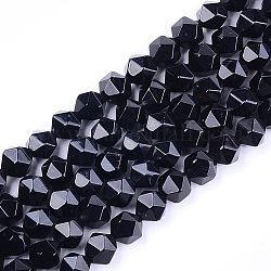 Natural Agate Beads Strands, Dyed, Faceted, Star Cut Round Beads, Black, 9~10x9~10x9~10mm, Hole: 1mm, about 37pcs/strand, 14.5 inch