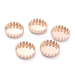 304 Stainless Steel Cabochon Settings, Lace Edge Bezel Cups, Flat Round, Rose Gold, 16x4mm Tray: 15mm