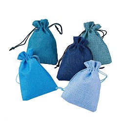 5色の青い黄麻布のパッキングポーチ  巾着袋  ブルー  13.8~14x10cm  25個/セット