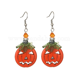 Boucles d'oreilles pendantes citrouille turquoise synthétique, 316 bijoux chirurgicaux en acier inoxydable pour halloween, rouge-orange, 61x24.5mm
