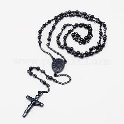 Collar de cuentas de rosario para hombres con cruz de crucifijo, 304 collar de acero inoxidable para la Pascua, gunmetal, 18.5 pulgada (47 cm)