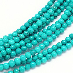 Howlite naturelle chapelets de perles rondes, teints et chauffée, turquoise moyen, 4mm, Trou: 1mm, Environ 101 pcs/chapelet, 15.55 pouce