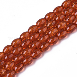 Transparentes cuentas de vidrio craquelado hebras, oval, naranja oscuro, 8x5.5~6mm, agujero: 1 mm, aproximamente 100 pcs / cadena, 31.4 pulgada