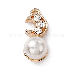 Pendenti strass in lega, con abs imitazione perla perline, fascino lunare, oro, cirstallo, 19x8x8.5mm, Foro: 1.4 mm