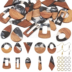 Kit de fabricación de aretes de geometría de diy, incluyendo resina de cometa y rectángulo y ojo de caballo y colgantes de madera de nogal, ganchos y aros de latón para pendientes, platino y oro, 140 unidades / caja