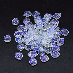 クリアガラスチャーム  シェル型花びら  ABカラー  ミディアムスレートブルー  15x12x4mm  穴：1mm
