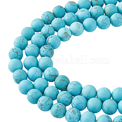 HOBBIESAY 3 Strands Natural Howlite Beads Strands, Frosted, Round, Dyed & Heated, Turquoise, 6mm, Hole: 1mm, about 63pcs/strand, 15.5''(39.37cm)