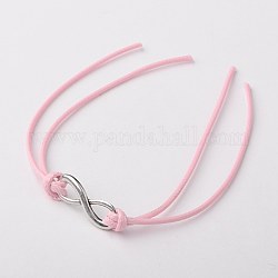 Korean Waxed Polyester Cord Bracelet Making, with Tibetan Style Alloy Findings, Infinity, Antique Silver, Pink, 200mm