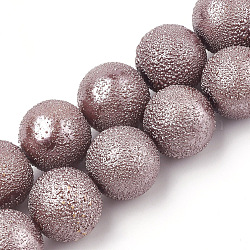 Electroplate Shell Pearl Beads Strands, Textured, Round, Rosy Brown, 14~15.5mm, Hole: 1mm, about 27~30pcs/strand, 16.5 inch