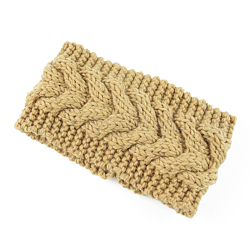 Polyacrylonitrile Fiber Yarn Warmer Headbands, Soft Stretch Thick Cable Knit Head Wrap for Women, Pale Goldenrod, 210x110mm