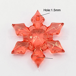 Transparent Acrylic Links, Faceted, Snowflake, for Christmas, Red, 29x7mm, Hole: 1.5mm, about 330pcs/500g