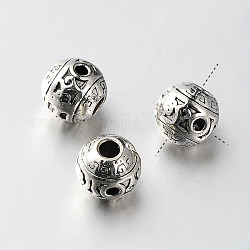 Perles en alliage de style tibétain avec 3 trou, perles t-percées, ronde, argent antique, 10x9mm, Trou: 2~3mm