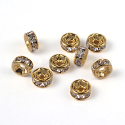 Perles séparateurs en laiton avec strass, grade AAA, bride droite, sans nickel, métal couleur or, rondelle, cristal, 6x3mm, Trou: 1mm